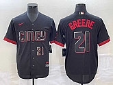 Men's Cincinnati Reds #21 Hunter Greene Number Black 2023 City Connect Cool Base Stitched MLB Jersey,baseball caps,new era cap wholesale,wholesale hats