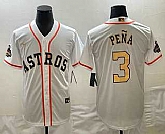 Men's Houston Astros #3 Jeremy Pena 2023 White Gold World Serise Champions Patch Cool Base Stitched Jersey,baseball caps,new era cap wholesale,wholesale hats