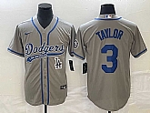 Men's Los Angeles Dodgers #3 Chris Taylor Grey With Patch Cool Base Stitched Baseball Jersey,baseball caps,new era cap wholesale,wholesale hats