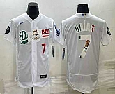 Men's Los Angeles Dodgers #7 Julio Urias Number White With Vin Scully Patch Flex Base Stitched Baseball Jersey,baseball caps,new era cap wholesale,wholesale hats