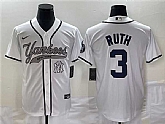 Men's New York Yankees #3 Babe Ruth White With Patch Cool Base Stitched Baseball Jersey,baseball caps,new era cap wholesale,wholesale hats