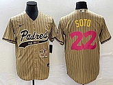 Men's San Diego Padres #22 Juan Soto Number Tan Pinstripe 2023 City Connect Cool Base Stitched Jersey,baseball caps,new era cap wholesale,wholesale hats