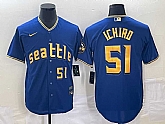 Men's Seattle Mariners #51 Ichiro Suzuki Number Blue 2023 City Connect Cool Base Stitched Jersey