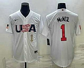 Mens USA Baseball #1 Jeff McNeil Number 2023 White World Classic Stitched Jersey,baseball caps,new era cap wholesale,wholesale hats