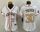 Women's Houston Astros #30 Kyle Tucker Number 2023 White Gold World Serise Champions Patch Cool Base Stitched Jerseys,baseball caps,new era cap wholesale,wholesale hats