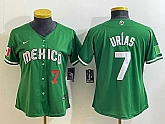 Women's Mexico Baseball #7 Julio Urias Number 2023 Green World Classic Stitched Jersey1,baseball caps,new era cap wholesale,wholesale hats