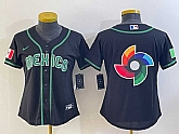 Women's Mexico Baseball 2023 Black World Big Logo Classic Stitched Jersey,baseball caps,new era cap wholesale,wholesale hats