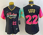 Women's San Diego Padres #22 Juan Soto Number Black 2022 City Connect Cool Base Stitched Jersey,baseball caps,new era cap wholesale,wholesale hats