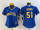 Women's Seattle Mariners #51 Ichiro Suzuki Blue 2023 City Connect Cool Base Stitched Jersey,baseball caps,new era cap wholesale,wholesale hats