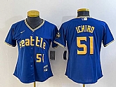 Women's Seattle Mariners #51 Ichiro Suzuki Number Blue 2023 City Connect Cool Base Stitched Jersey,baseball caps,new era cap wholesale,wholesale hats