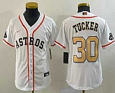 Youth Houston Astros #30 Kyle Tucker 2023 White Gold World Serise Champions Patch Cool Base Stitched Jersey,baseball caps,new era cap wholesale,wholesale hats