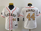 Youth Houston Astros #44 Yordan Alvarez Number 2023 White Gold World Serise Champions Patch Cool Base Stitched Jersey,baseball caps,new era cap wholesale,wholesale hats