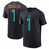 Men's Miami Dolphins #1 Tua Tagovailoa Black 2025 Rivalries Collection Player Name & Number T-Shirt,baseball caps,new era cap wholesale,wholesale hats
