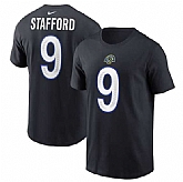 Men's Los Angeles Rams #9 Matthew Stafford Black 2025 Rivalries Collection Player Name & Number T-Shirt,baseball caps,new era cap wholesale,wholesale hats