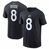 Men's Los Angeles Rams #8 Jared Verse Black 2025 Rivalries Collection Player Name & Number T-Shirt,baseball caps,new era cap wholesale,wholesale hats