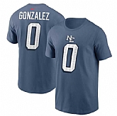 Men's New England Patriots #0 Christian Gonzalez Blue 2025 Rivalries Collection Player Name & Number T-Shirt,baseball caps,new era cap wholesale,wholesale hats