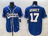 Men's Dallas Cowboys #17 Brandon Aubrey Blue Cool Base Stitched Baseball Jersey,baseball caps,new era cap wholesale,wholesale hats