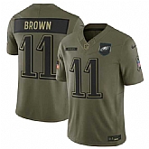Men's Philadelphia Eagles #11 A.J. Brown Olive 2025 Salute to Service Limited Stitched Jersey Dyin,baseball caps,new era cap wholesale,wholesale hats