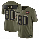 Men's San Francisco 49ers #80 Jerry Rice Olive 2025 Salute to Service Limited Stitched Jersey Dyin,baseball caps,new era cap wholesale,wholesale hats