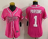 Women's Green Bay Packers #1 Micah Parsons Pink With Patch Cool Base Stitched Baseball Jersey,baseball caps,new era cap wholesale,wholesale hats