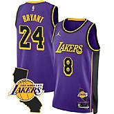 Men's Los Angeles Lakers Front #8 Back #24 Kobe Bryant Purple 2025 California Patch Stitched Jersey Dzhi,baseball caps,new era cap wholesale,wholesale hats