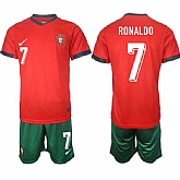 Youth Portugal Team #7 Ronaldo 2024-25 Red Home Soccer Jersey Suit,baseball caps,new era cap wholesale,wholesale hats