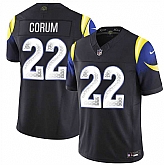 Men's Los Angeles Rams #22 Blake Corum midnight blue 2025 F.U.S.E. 'Rivalries' Vapor Limited Stitched Jersey,baseball caps,new era cap wholesale,wholesale hats