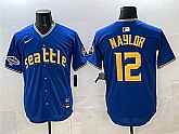 Men's Seattle Mariners #12 Josh Naylor Royal With 2025 AL West Division Champions Patch Limited Stitched jersey,baseball caps,new era cap wholesale,wholesale hats