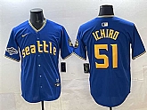 Men's Seattle Mariners #51 Ichiro Suzuki Royal With 2025 AL West Division Champions Patch Limited Stitched jersey,baseball caps,new era cap wholesale,wholesale hats