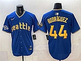 Men's Seattle Mariners #44 Julio Rodriguez Royal With 2025 AL West Division Champions Patch City Connect Limited Stitched Jersey,baseball caps,new era cap wholesale,wholesale hats