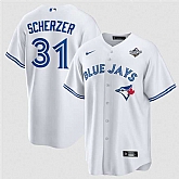 Men's Toronto Blue Jays #31 Max Scherzer White 2025 World Series Home Cool Base Stitched Jersey Dzhi,baseball caps,new era cap wholesale,wholesale hats