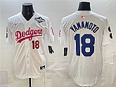 Men's Los Angeles Dodgers #18 Yoshinobu Yamamoto White Pink 2025 World Series Vin & Kobe Patch Limited Stitched Jersey,baseball caps,new era cap wholesale,wholesale hats