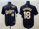 Men's Los Angeles Dodgers #18 Yoshinobu Yamamoto Black Gold 2025 World Series Patch Limited Stitched Jersey,baseball caps,new era cap wholesale,wholesale hats