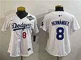 Women's Los Angeles Dodgers #8 Enrique Hernandez White 2025 World Series Home Limited Stitched Jersey,baseball caps,new era cap wholesale,wholesale hats