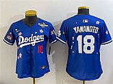 Women's Los Angeles Dodgers #18 Yoshinobu Yamamoto Royal 2025 World Series Patch Tokyo Series Limited Stitched Jersey,baseball caps,new era cap wholesale,wholesale hats