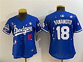 Women's Los Angeles Dodgers #18 Yoshinobu Yamamoto Royal 2025 World Series Champions Patch Tokyo Series Limited Stitched Jersey,baseball caps,new era cap wholesale,wholesale hats