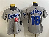 Women's Los Angeles Dodgers #18 Yoshinobu Yamamoto Grey 2025 World Series Patch Limited Stitched Jersey,baseball caps,new era cap wholesale,wholesale hats