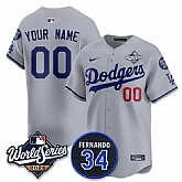 Men's Los Angeles Dodgers ACTIVE PLAYER Custom Gray 2025 World Series With No. 34 Patch Limited Stitched Jersey,baseball caps,new era cap wholesale,wholesale hats