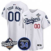 Men's Los Angeles Dodgers ACTIVE PLAYER Custom White 2025 World Series With No. 34 Patch Limited Stitched Jersey,baseball caps,new era cap wholesale,wholesale hats