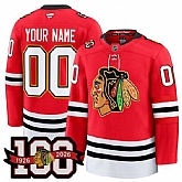 Men's Chicago Blackhawks Active Player Custom Red 2025 Home 100th Anniversary Stitched Hockey Jersey,baseball caps,new era cap wholesale,wholesale hats