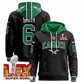 Men's Philadelphia Eagles #6 DeVonta Smith Black 2025 Super Bowl LIX Patch Pullover Stitched Hoodie,baseball caps,new era cap wholesale,wholesale hats