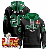 Men's Philadelphia Eagles #26 Saquon Barkley Black 2025 Super Bowl LIX Patch Pullover Stitched Hoodie,baseball caps,new era cap wholesale,wholesale hats
