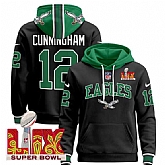 Men's Philadelphia Eagles #12 Randall Cunningham Black 2025 Super Bowl LIX Patch Pullover Stitched Hoodie,baseball caps,new era cap wholesale,wholesale hats