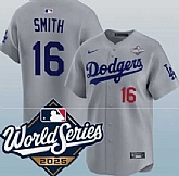 Men's Los Angeles Dodgers #16 Will Smith Gray 2025 World Series Limited Stitched Jersey,baseball caps,new era cap wholesale,wholesale hats