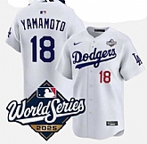 Men's Los Angeles Dodgers #18 Yoshinobu Yamamoto White 2025 World Series Home Limited Stitched Jersey,baseball caps,new era cap wholesale,wholesale hats