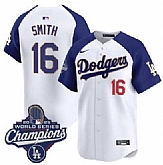 Men's Los Angeles Dodgers #16 Will Smith White Blue 2025 Champions Stitched Jersey,baseball caps,new era cap wholesale,wholesale hats