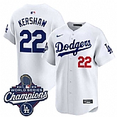 Men's Los Angeles Dodgers #22 Clayton Kershaw White 2025 Champions Stitched Jersey,baseball caps,new era cap wholesale,wholesale hats