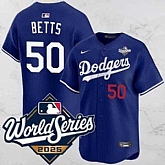 Men's Los Angeles Dodgers #50 Mookie Betts Blue 2025 World Series Vapor Limited Stitched Jersey,baseball caps,new era cap wholesale,wholesale hats