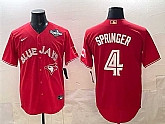 Men's Toronto Blue Jays #4 George Springer Red 2025 World Series Cool Base Stitched Jersey,baseball caps,new era cap wholesale,wholesale hats