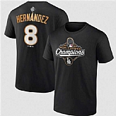 Men's Los Angeles Dodgers #8 Enrique Hernandez Black 2025 World Series Champions Name & Number T-Shirt,baseball caps,new era cap wholesale,wholesale hats